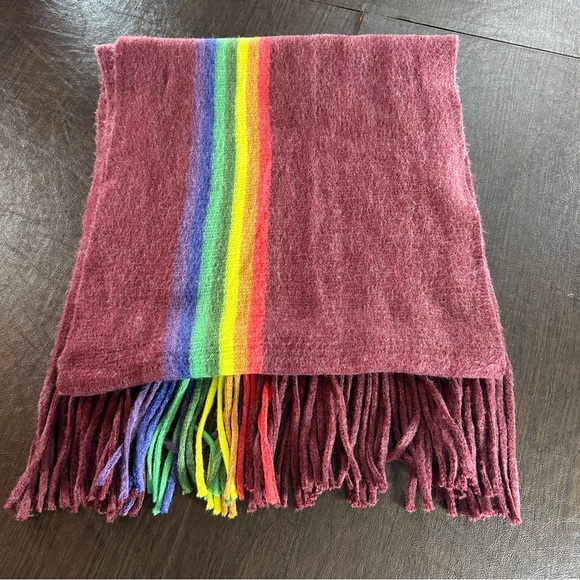 Rainbow Stripe Fringe Scarf SUPER soft. 76”x17” - Picture 3 of 4